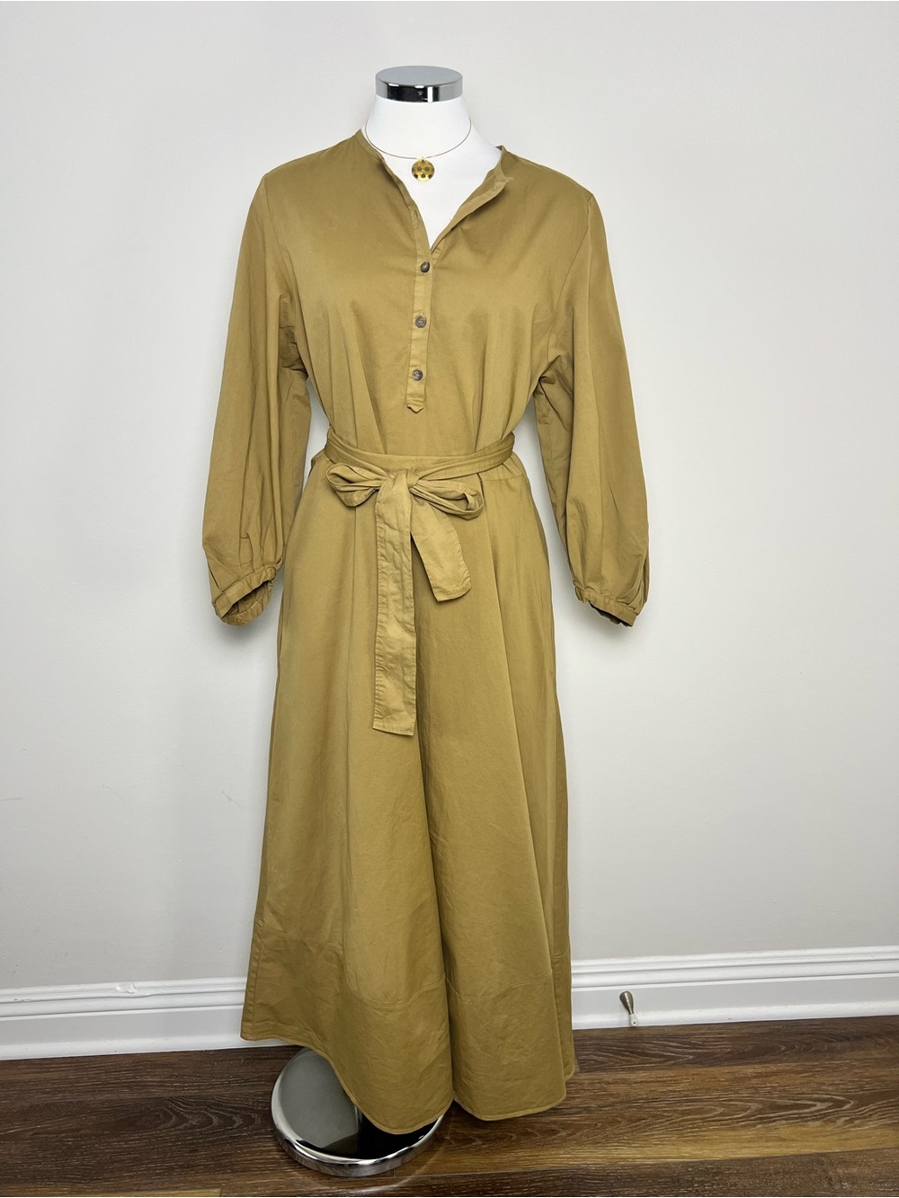Zara Belted Midi Dress NWT Size M 96% Cotton Khaki Shirt Dress Boho Chic Pockets - Picture 3 of 13